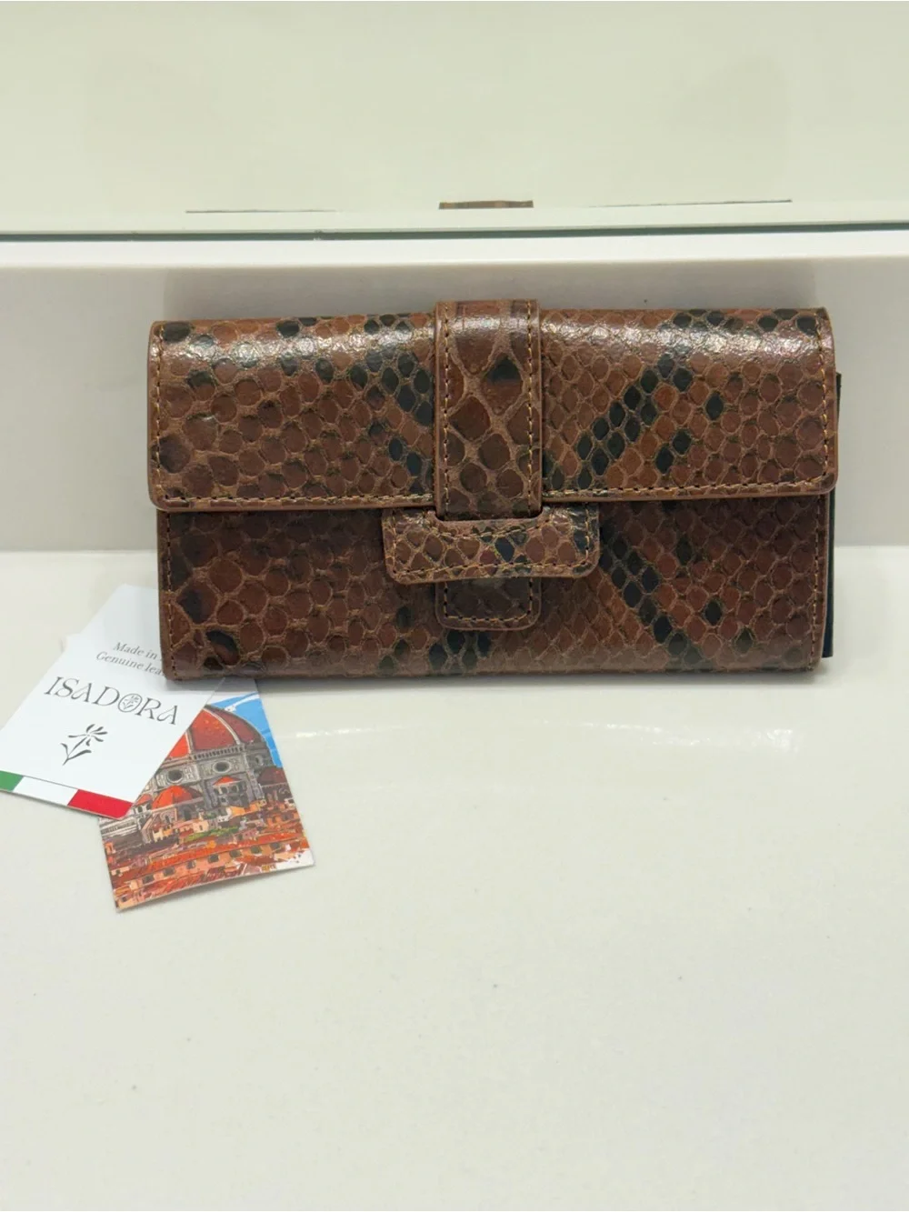 Brown Snake-Embossed Leather Wallet NWT